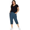 imageRBX Active Womens Plus Size Fashion Lightweight Woven Body Skimming Drawstring Cargo Capri PantDeep Teal
