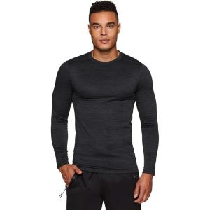 imageRBX Active Mens Athletic Performance Long Sleeve Crew Neck Fleece Lined Insulated Fitted Base Layer TShirtF19 Black