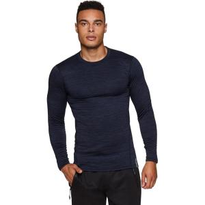 imageRBX Active Mens Athletic Performance Long Sleeve Crew Neck Fleece Lined Insulated Fitted Base Layer TShirtF19 Navy Blue