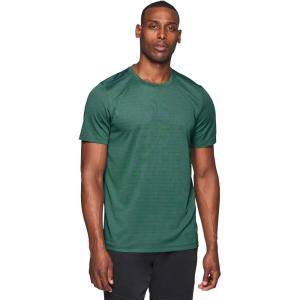 imageRBX Active Mens Athletic Performance Workout Gym Running Short Sleeve Crewneck TShirtShadow Stripe Jasper Green