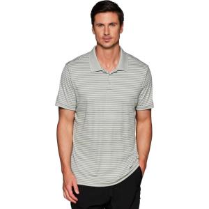 imageRBX Active Mens Golf Shirt Short Sleeve Quick Drying Performance Polo ShirtStriped Light Grey
