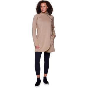 imageRBX Active Womens 14 Zip Fleece Tunic Sweatshirt Dress Mock Neck Sweater Dress with PocketsLatte Heather Mock