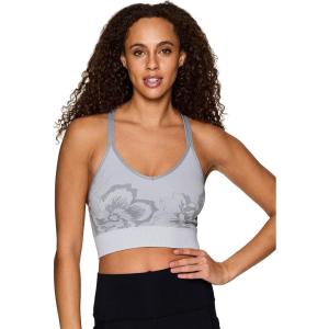 imageRBX Active Womens Athletic Fashion Racerback Seamless Low Impact Workout Sports BraJacquard Floral Grey