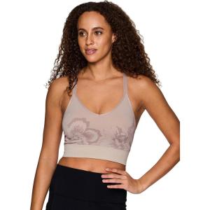 imageRBX Active Womens Athletic Fashion Racerback Seamless Low Impact Workout Sports BraJacquard Floral Taupe