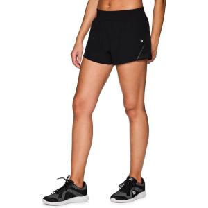 imageRBX Active Womens Athletic Relaxed Fit Quick Dry Stretch Woven Running Short with Inner Attached Brief and PocketsMesh Inset Black