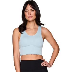 imageRBX Active Womens Bra Top Athletic Yoga Crop Tank Top with Built in Shelf BraRibbed Light Blue