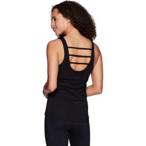 imageRBX Active Womens Bra Top Ventilated Gym Yoga Running Tank Top with Shelf BraStrappy Black