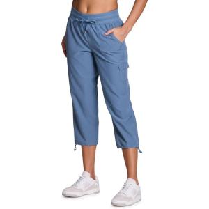 imageRBX Active Womens Cargo Capri Pant with Pockets Fashion Lightweight Woven with DrawstringMoonlight Blue