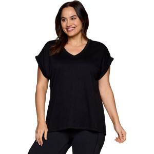 imageRBX Active Womens Fashion Plus Size Relaxed Fit Breathable Running Workout Short Sleeve Yoga TShirt TopFrench Terry Black