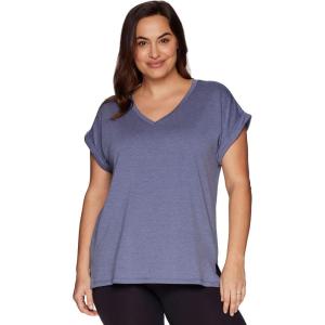 imageRBX Active Womens Fashion Plus Size Relaxed Fit Breathable Running Workout Short Sleeve Yoga TShirt TopFrench Terry Blue Violet