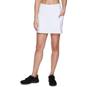 imageRBX Active Womens Fashion Stretch Knit Flat Front GolfTennis Athletic Skort with Attached Bike Short and PocketsWhite
