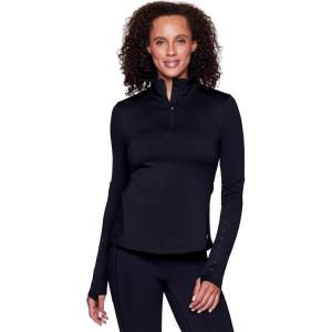 imageRBX Active Womens Lightweight Mock Neck Fleece Lined Zip Up Pullover Athletic Running ShirtBlack