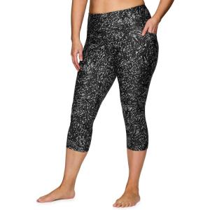 imageRBX Active Womens Plus Size Fashion Athletic High Waist Running Yoga Squat Proof Capri Leggings with PocketsBlack Scratch Off