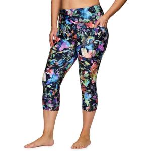 imageRBX Active Womens Plus Size Fashion Athletic High Waist Running Yoga Squat Proof Capri Leggings with PocketsGarden Joy Multi