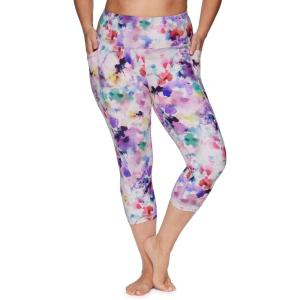imageRBX Active Womens Plus Size Fashion Athletic High Waist Running Yoga Squat Proof Capri Leggings with PocketsWatercolor Floral Multi