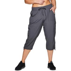 imageRBX Active Womens Plus Size Fashion Lightweight Woven Body Skimming Drawstring Cargo Capri PantDark Grey