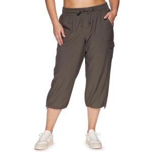 imageRBX Active Womens Plus Size Fashion Lightweight Woven Body Skimming Drawstring Cargo Capri PantIvy Olive