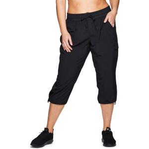 imageRBX Active Womens Plus Size Fashion Lightweight Woven Body Skimming Drawstring Cargo Capri PantJet Black