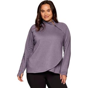 imageRBX Active Womens Plus Size Mock Neck Long Sleeve Fleece Pullover SweatshirtGrape