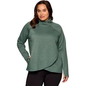 imageRBX Active Womens Plus Size Mock Neck Long Sleeve Fleece Pullover SweatshirtPine Green Heather