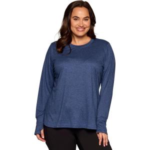 imageRBX Active Womens Plus Size Workout Top with Thumbholes Buttery Soft Lightweight Long Sleeve Tunic Yoga Top for WomenBlue Shadow Heather