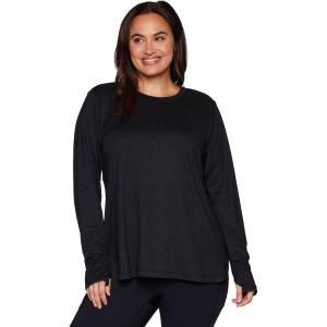 imageRBX Active Womens Plus Size Workout Top with Thumbholes Buttery Soft Lightweight Long Sleeve Tunic Yoga Top for WomenF22 Blackgrey Heather