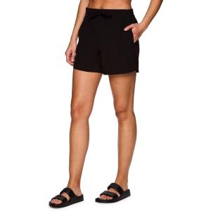 imageRBX Active Womens Relaxed Fit Breathable Ventilated Stretch Woven Athletic Walking Short with PocketsOverlap Black