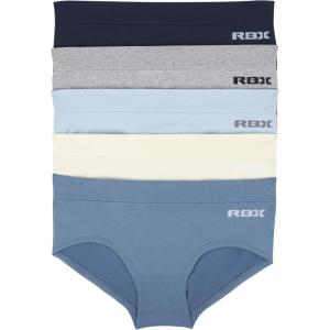imageRBX Active Womens Underwear 5Pack Seamless Hipster Panties Bikini BriefsBlueIvoryLight BlueGreyNavy