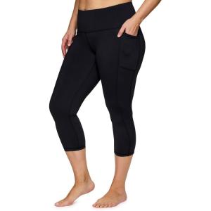 imageRBX Activewear Plus Size Legging for Women in Capri Length High Waist Squat Proof Running Yoga Pants with PocketsSolid Black