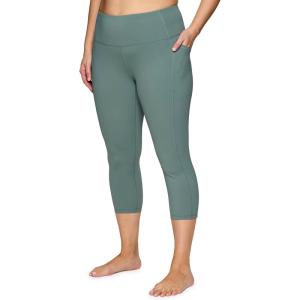 imageRBX Activewear Plus Size Legging for Women in Capri Length High Waist Squat Proof Running Yoga Pants with PocketsSolid Sea Green