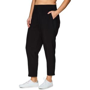 imageRBX Womens Plus Size Ankle Pant with Pockets Lightweight Quick Drying Woven Weekend PantsRibbed Side Black