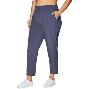 imageRBX Womens Plus Size Ankle Pant with Pockets Lightweight Quick Drying Woven Weekend PantsRibbed Side Smoke Blue