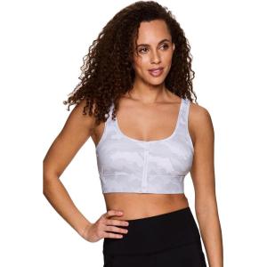 imageRBX Womens Yoga Gym Bra Athletic Fashion Lounge MediumLow Impact Sports BraZip White Camo