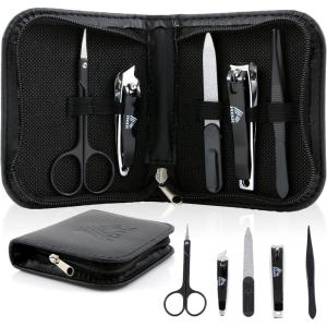imageRBX Nail Clippers for Men Travel Size Mens Nail Grooming Kit 5 Pcs Mens Nail Clipper Set Includes Nail Clippers Scissors Tweezers and Leather Traveling Case