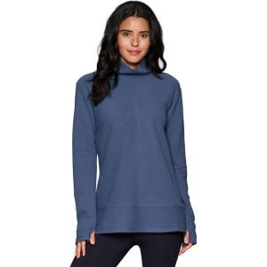imageRBX Active Womens Ultra Soft Quilted Cowl Neck Pullover Sweater Lightweight Mock Neck Tunic Sweatshirt with ThumbholesBlue Royal