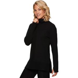 imageRBX Active Womens Ultra Soft Quilted Cowl Neck Pullover Sweater Lightweight Mock Neck Tunic Sweatshirt with ThumbholesF19 Black