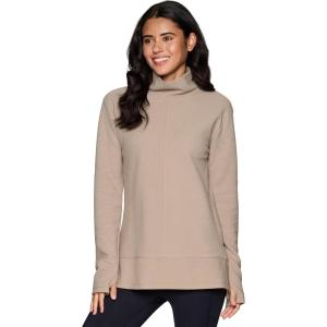 imageRBX Active Womens Ultra Soft Quilted Cowl Neck Pullover Sweater Lightweight Mock Neck Tunic Sweatshirt with ThumbholesVanilla Bean