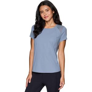 imageRBX Active Workout TShirt for Women Breathable Mesh Panel Gym Running Tee Stretchy Super Soft Gym Top with MeshHazy Blue