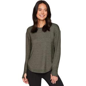 imageRBX Womens Long Sleeve French Terry Yoga Pullover with Thumbholes Heathered Green Olive S