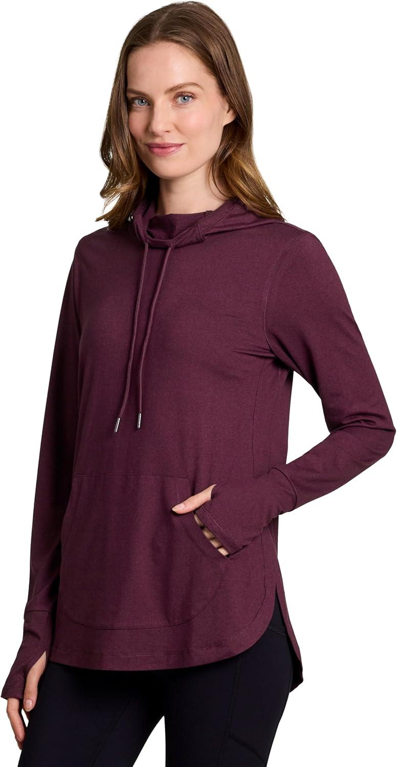 image:imageRBX Active Womens Fashion Yoga Long Sleeve Soft Lightweight Hoodie Pullover TopBurgundy Wine Heather