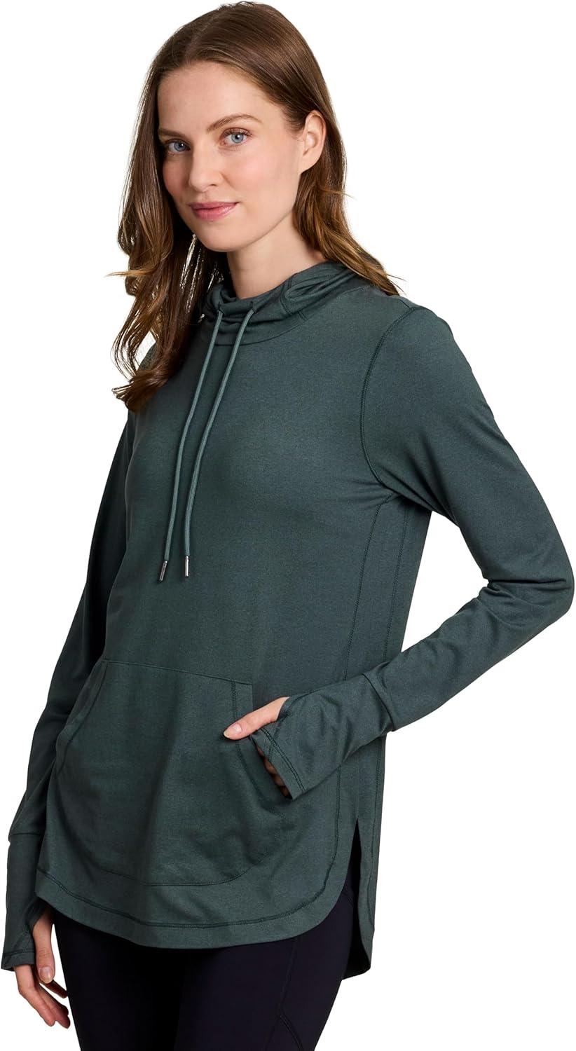 image:imageRBX Active Womens Fashion Yoga Long Sleeve Soft Lightweight Hoodie Pullover TopGreen Smoke Heather