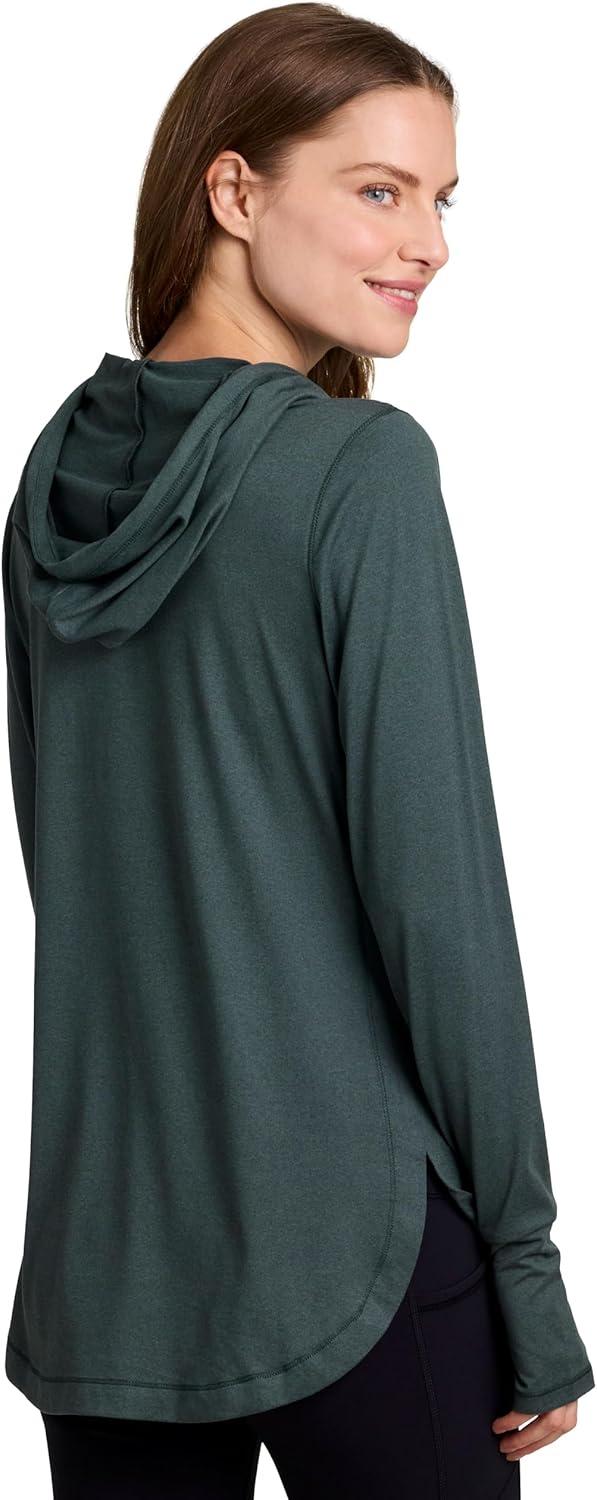 image:imageRBX Active Womens Fashion Yoga Long Sleeve Soft Lightweight Hoodie Pullover TopGreen Smoke Heather