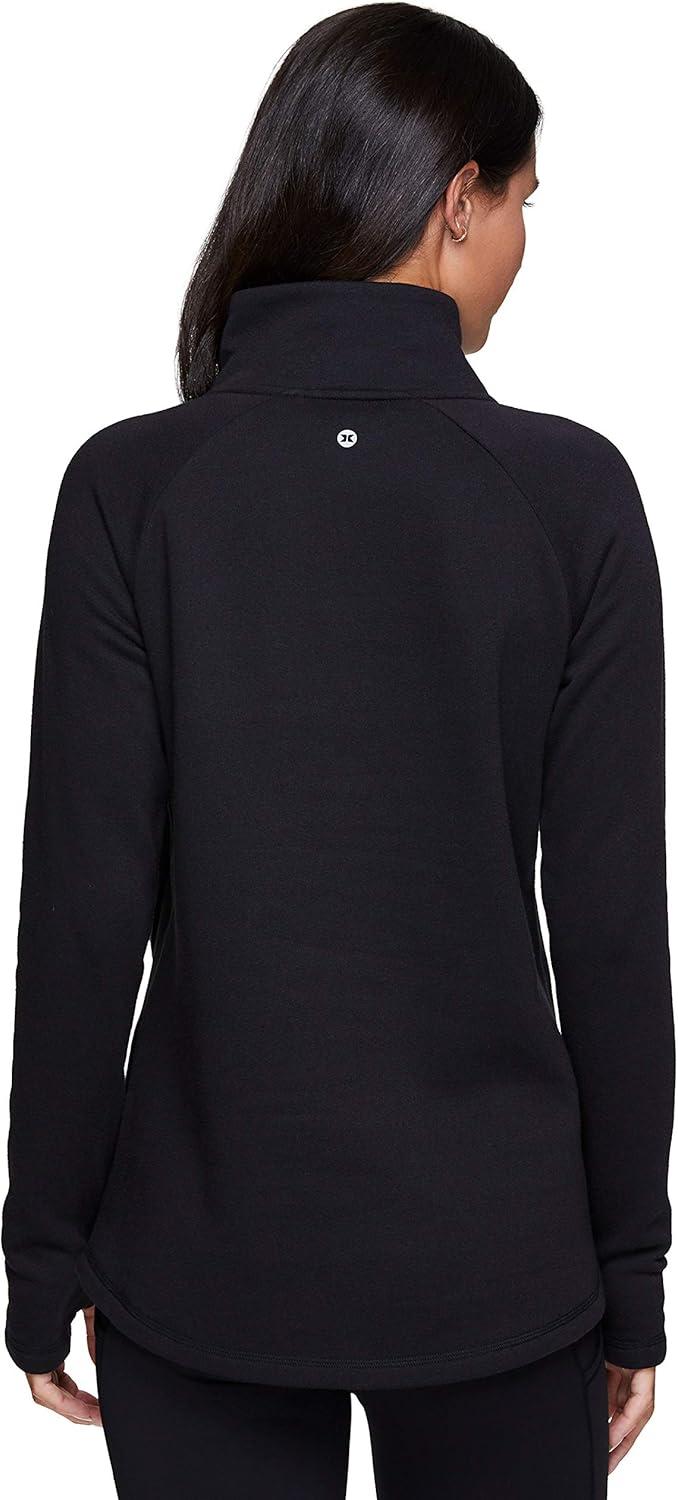 image:imageRBX Activewear Womens Fleece Sweatshirt Fashion Pullover With Pockets Zip Mock Neck and Thumb HolesBlack