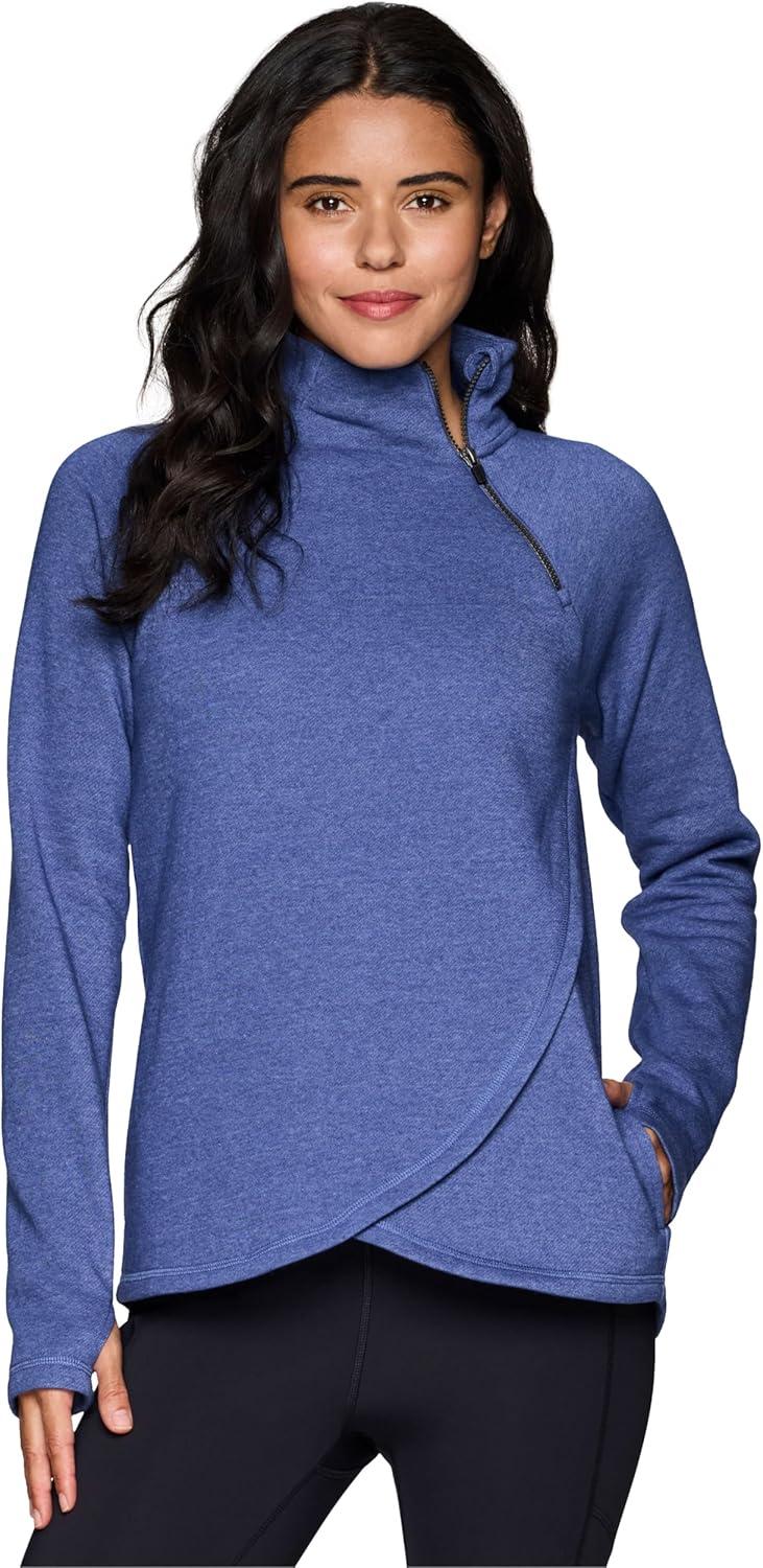image:imageRBX Activewear Womens Fleece Sweatshirt Fashion Pullover With Pockets Zip Mock Neck and Thumb HolesCobalt