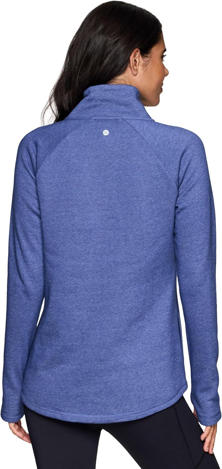 image:imageRBX Activewear Womens Fleece Sweatshirt Fashion Pullover With Pockets Zip Mock Neck and Thumb HolesCobalt