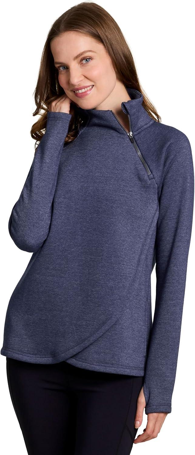 image:imageRBX Activewear Womens Fleece Sweatshirt Fashion Pullover With Pockets Zip Mock Neck and Thumb HolesCrown Blue