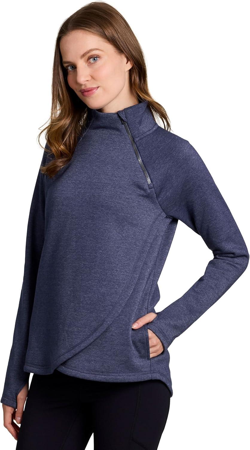 image:imageRBX Activewear Womens Fleece Sweatshirt Fashion Pullover With Pockets Zip Mock Neck and Thumb HolesCrown Blue
