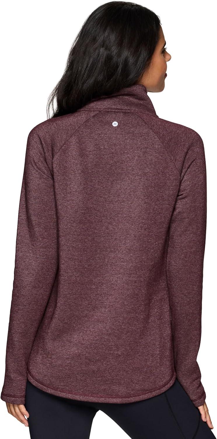 image:imageRBX Activewear Womens Fleece Sweatshirt Fashion Pullover With Pockets Zip Mock Neck and Thumb HolesDried Plum