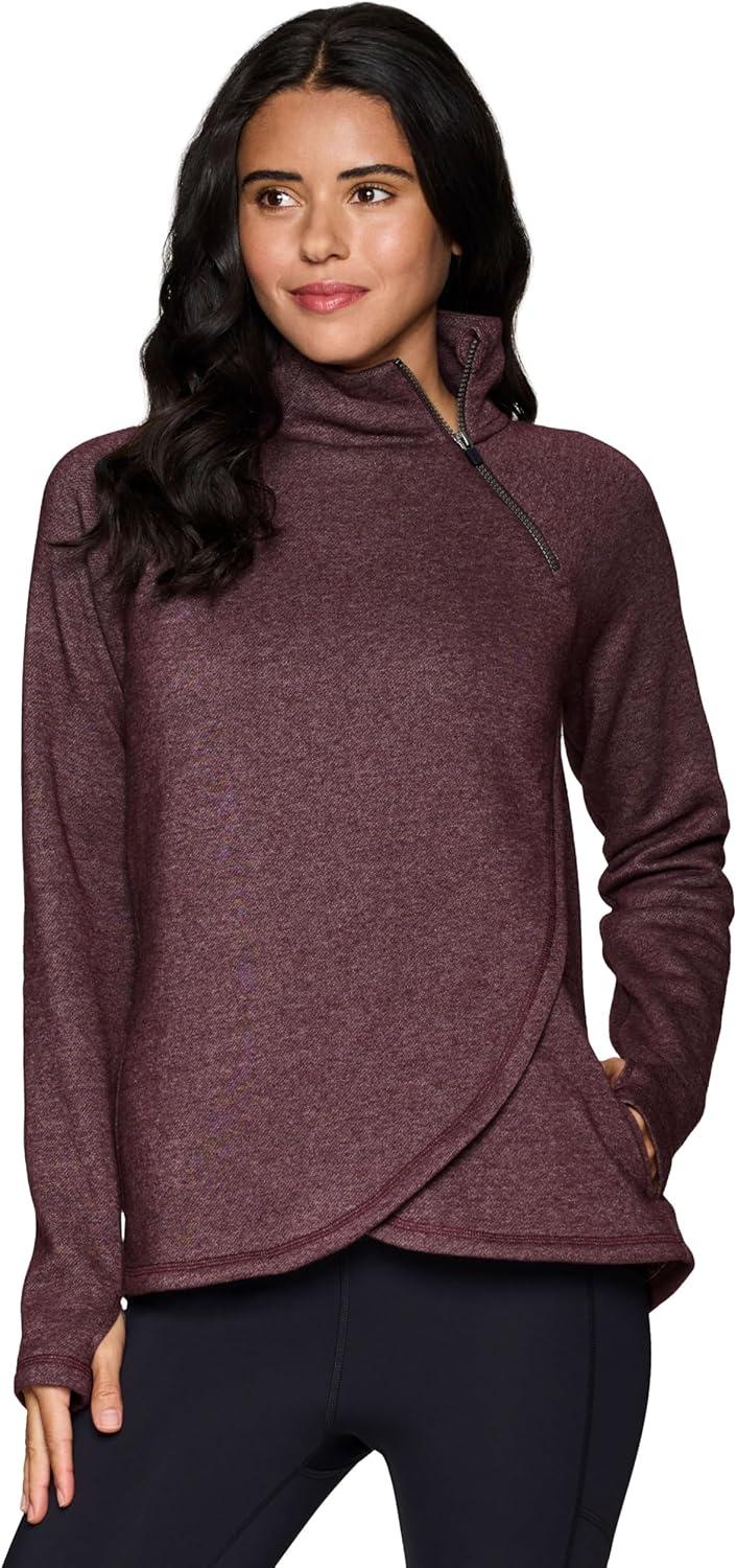 image:imageRBX Activewear Womens Fleece Sweatshirt Fashion Pullover With Pockets Zip Mock Neck and Thumb HolesDried Plum