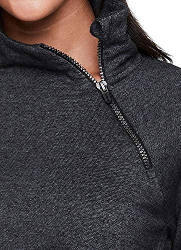 image:imageRBX Activewear Womens Fleece Sweatshirt Fashion Pullover With Pockets Zip Mock Neck and Thumb HolesF19 Charcoal